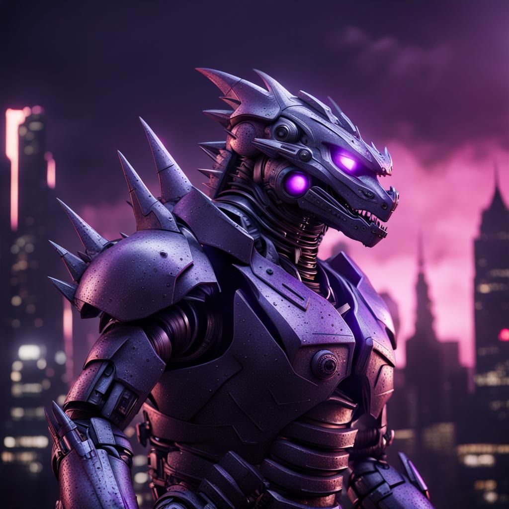 Mechagodzilla with Purple Lights: Detailed Concept Art
