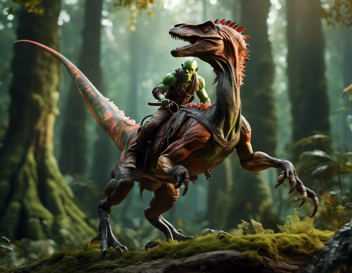 Orc Rider on Velociraptor with Dragon Features