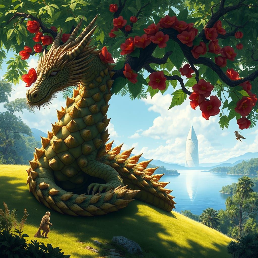 Dragon Fruit Tree Shaped Like a Dragon in Art Nouveau Style