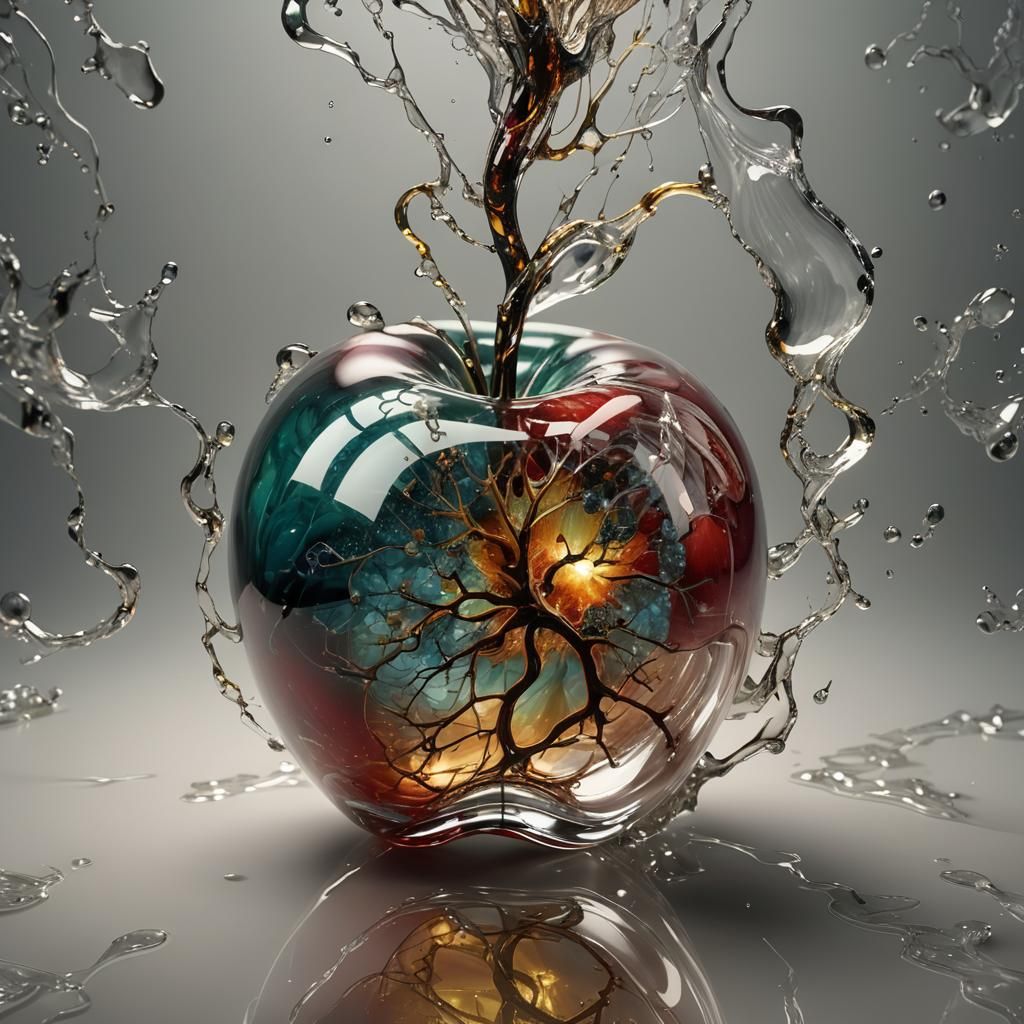 Glowing Glass Apple with Cosmic Energy