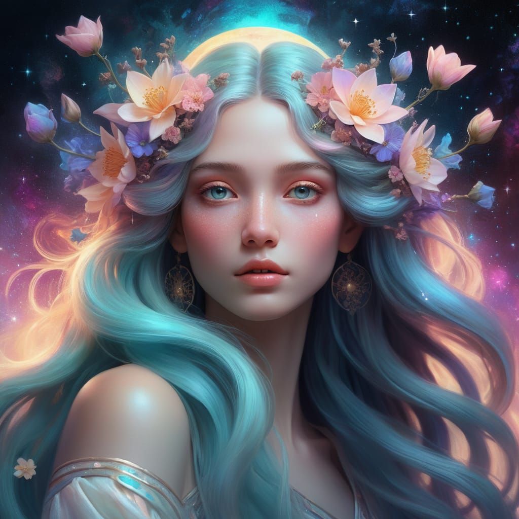 Ethereal Goddess Portrait with Flowing Hair