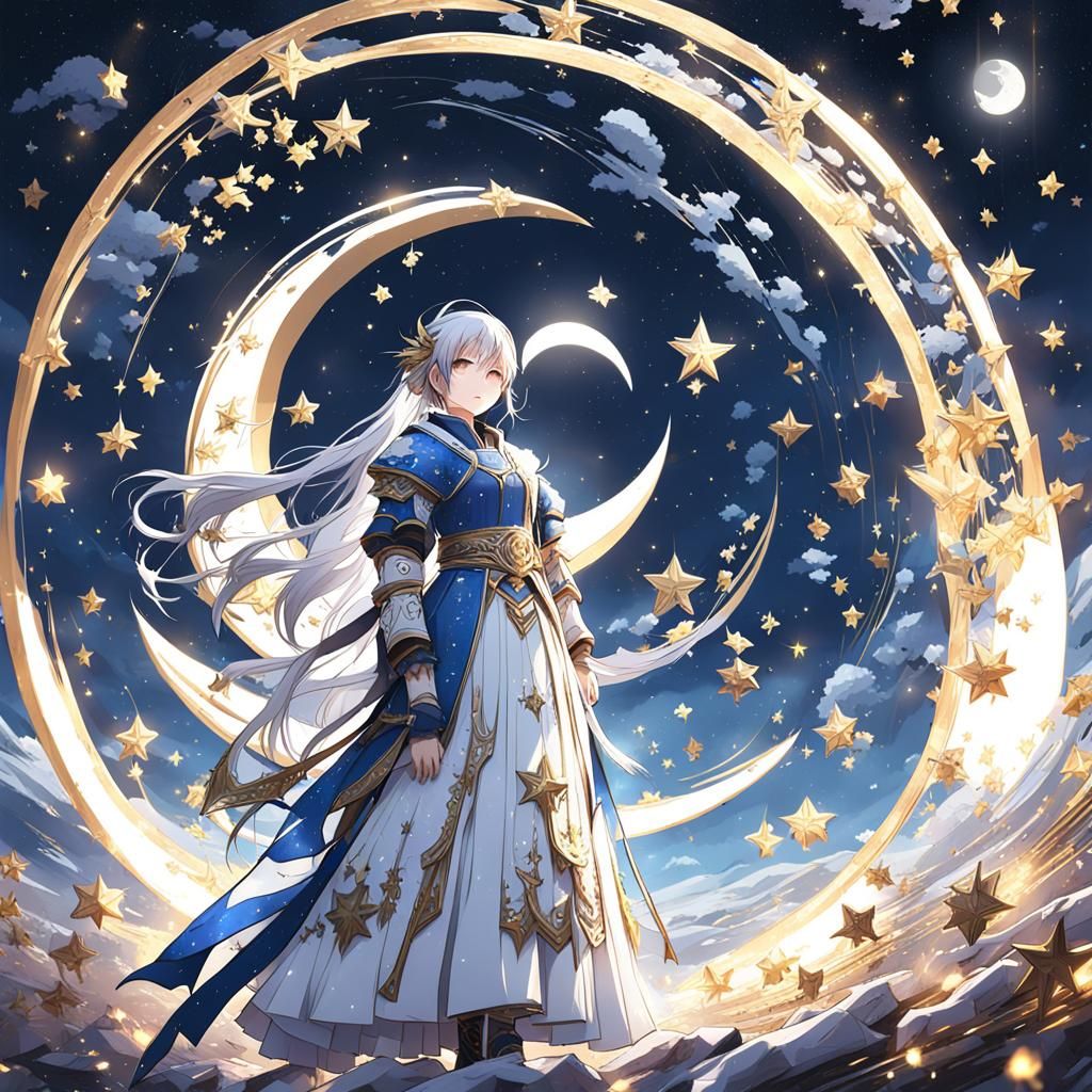 Anime Style Moon and Stars 3D Art
