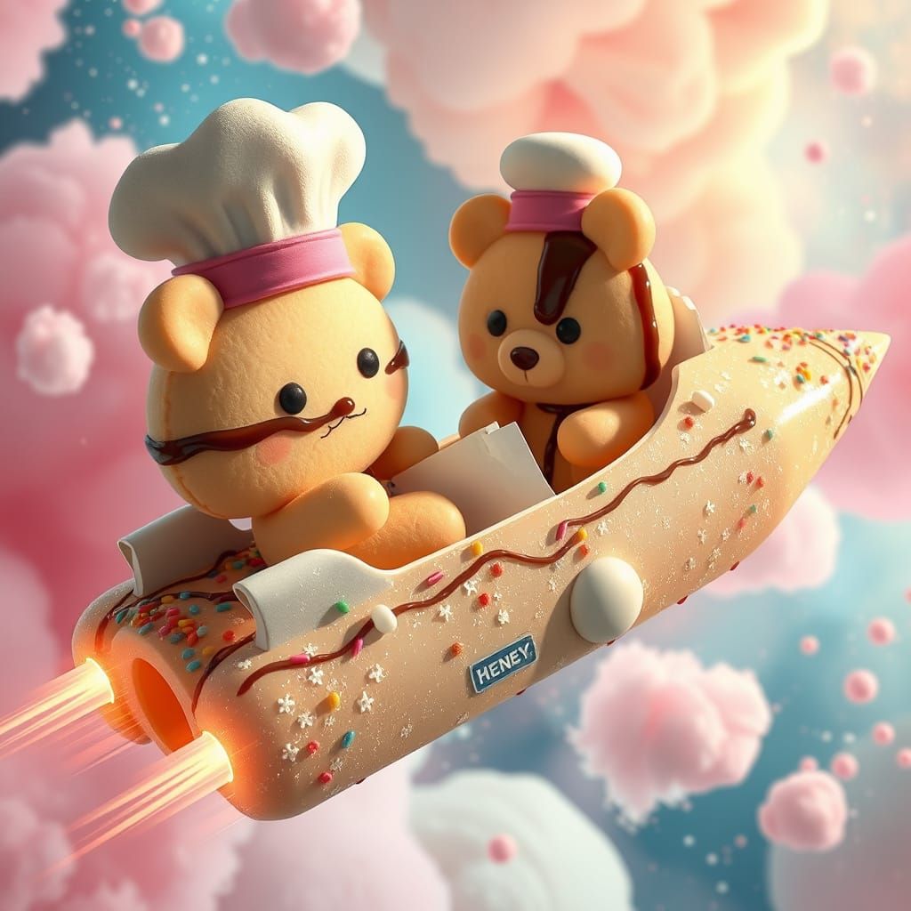 Fortune Cookie Chefs in Honey Spaceship, Ghibli Style