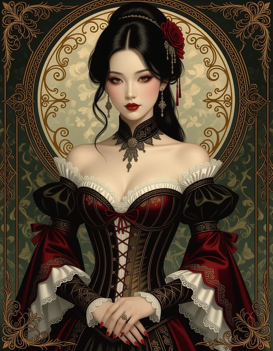 Gothic Asian Lady in Elaborate Victorian Corset