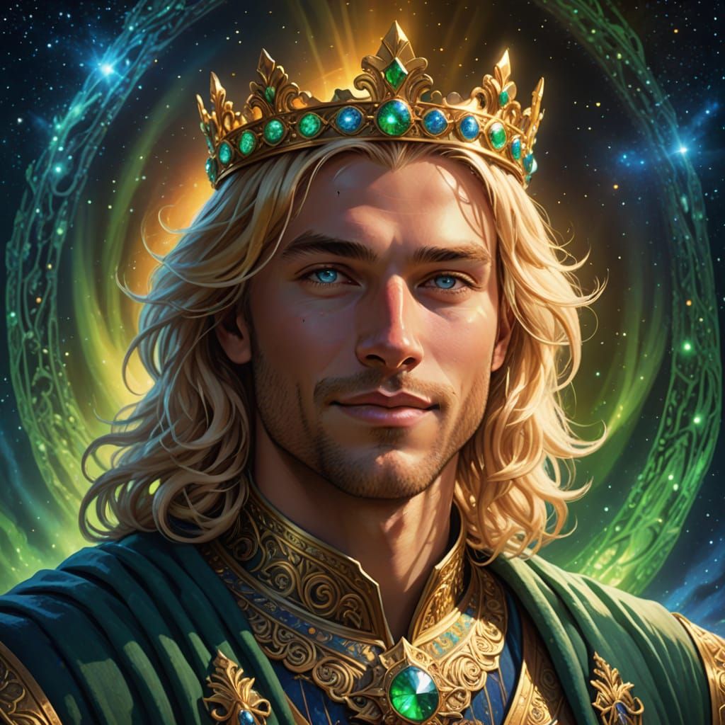 Blonde Pleiadian Prince with Crown and Aurora Light