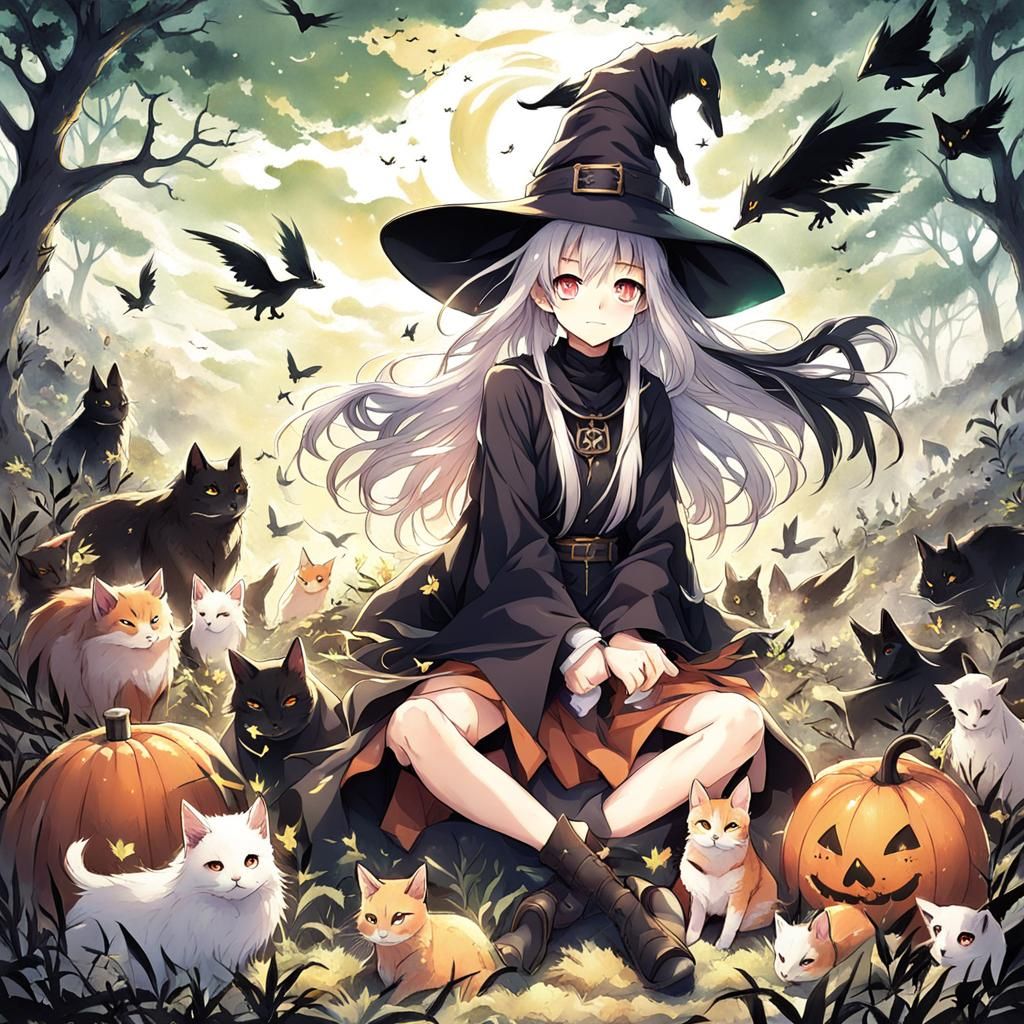 Anime Style Witch with Animals