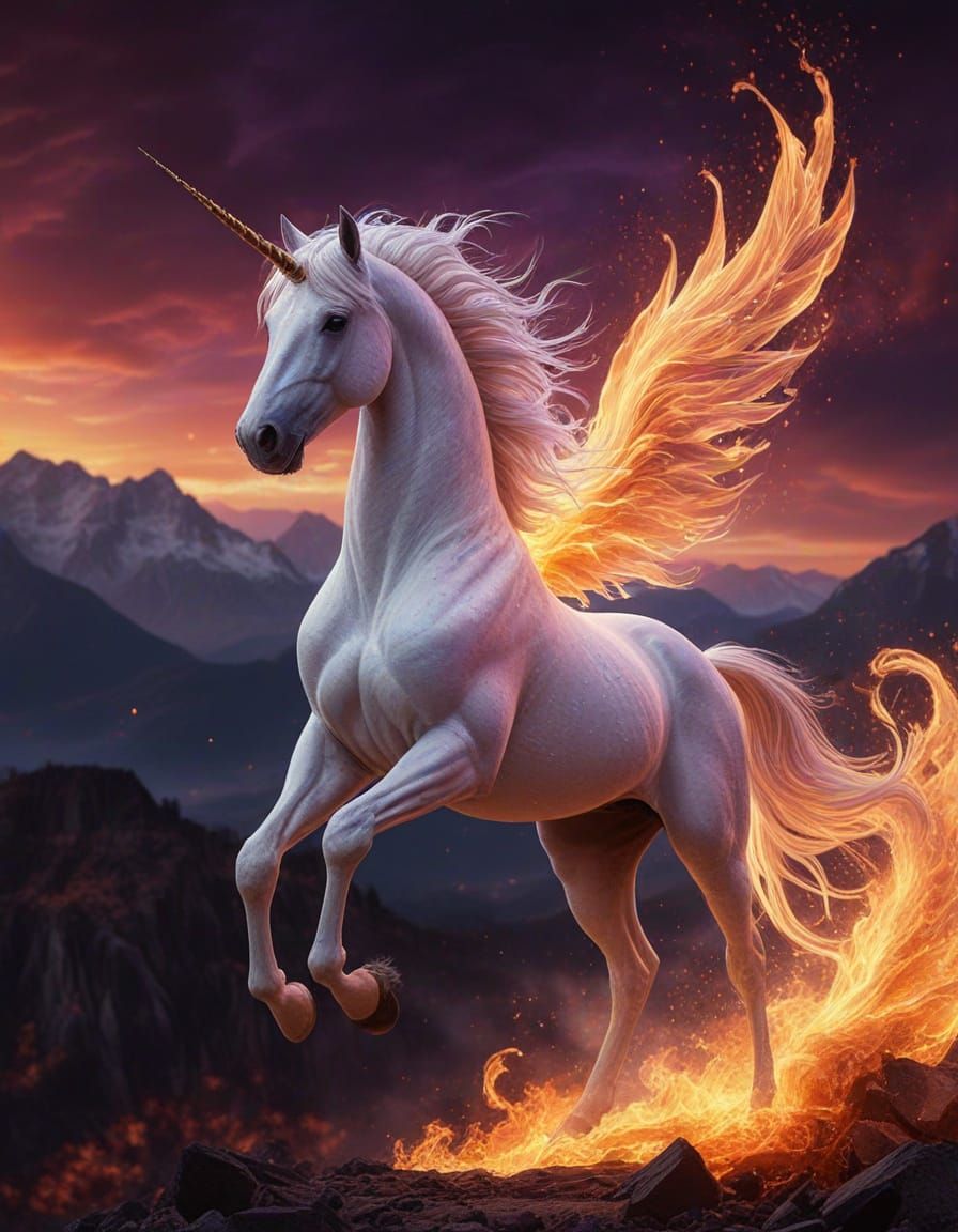 Flaming Unicorn in Vibrant Digital Matte Painting