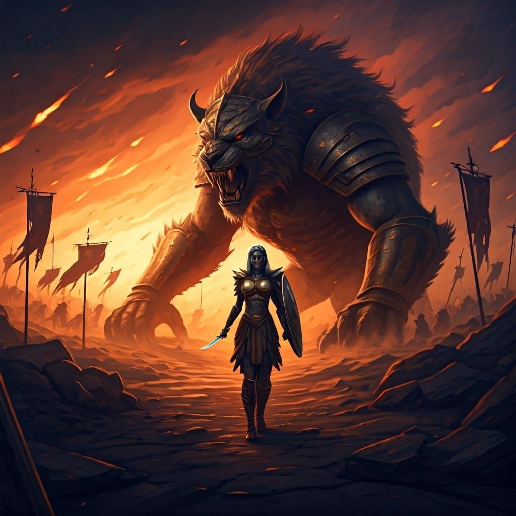 Epic Fantasy Battle Under a Burning Sky