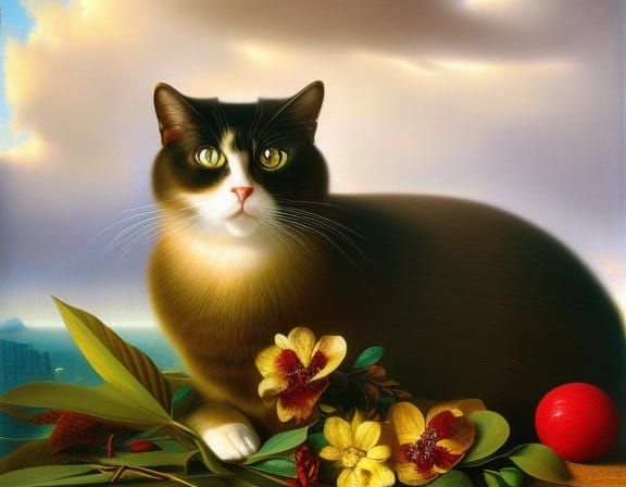 Surreal Cat and Woman: Detailed Surrealist Painting