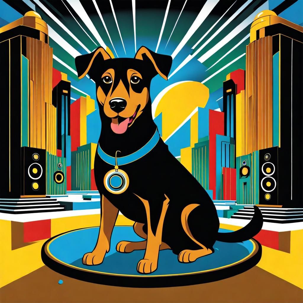 Art Deco Dog Listening to Music
