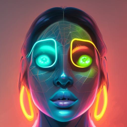 Neon Spider Portrait in Art Nouveau Style