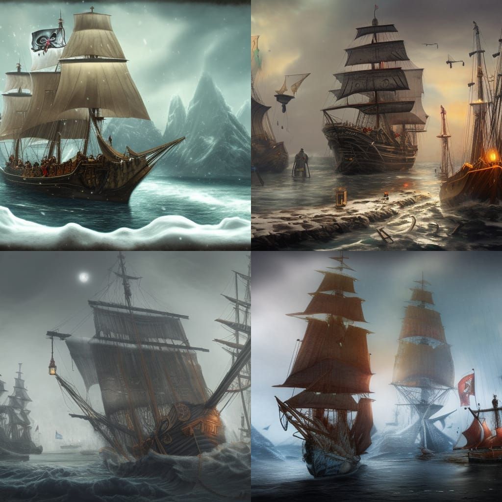 Pirate Schooner in Winter: Matte Painting
