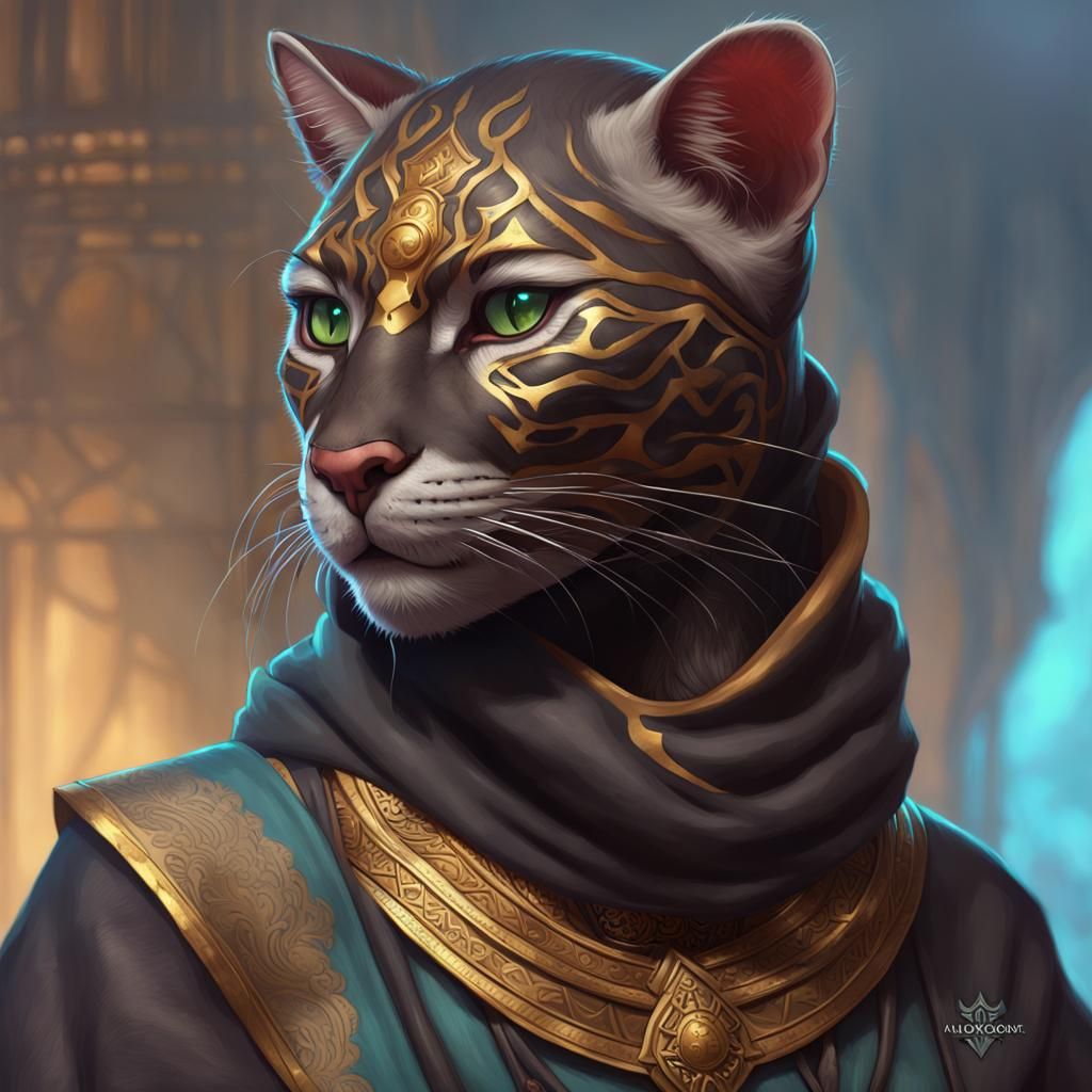 Panther Tabaxi Monk Portrait in Hyperdetailed Style