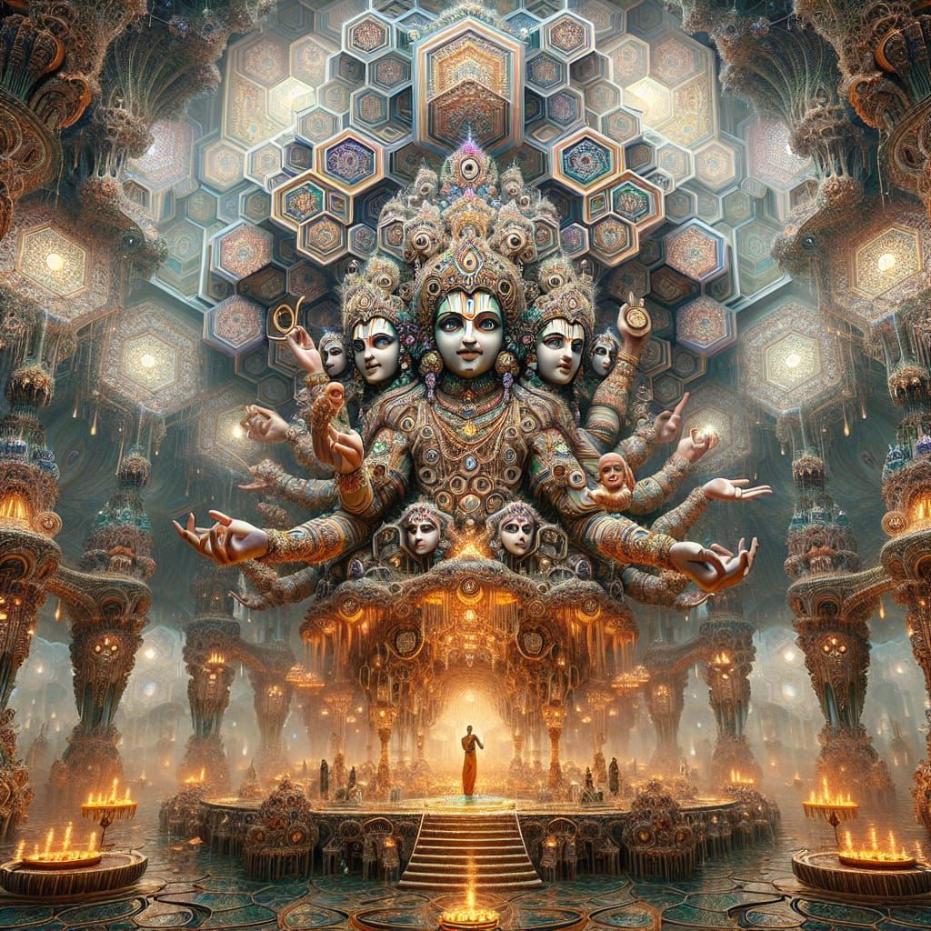 Fractal Lord Krishna Geometric Pattern in Psychedelic Style