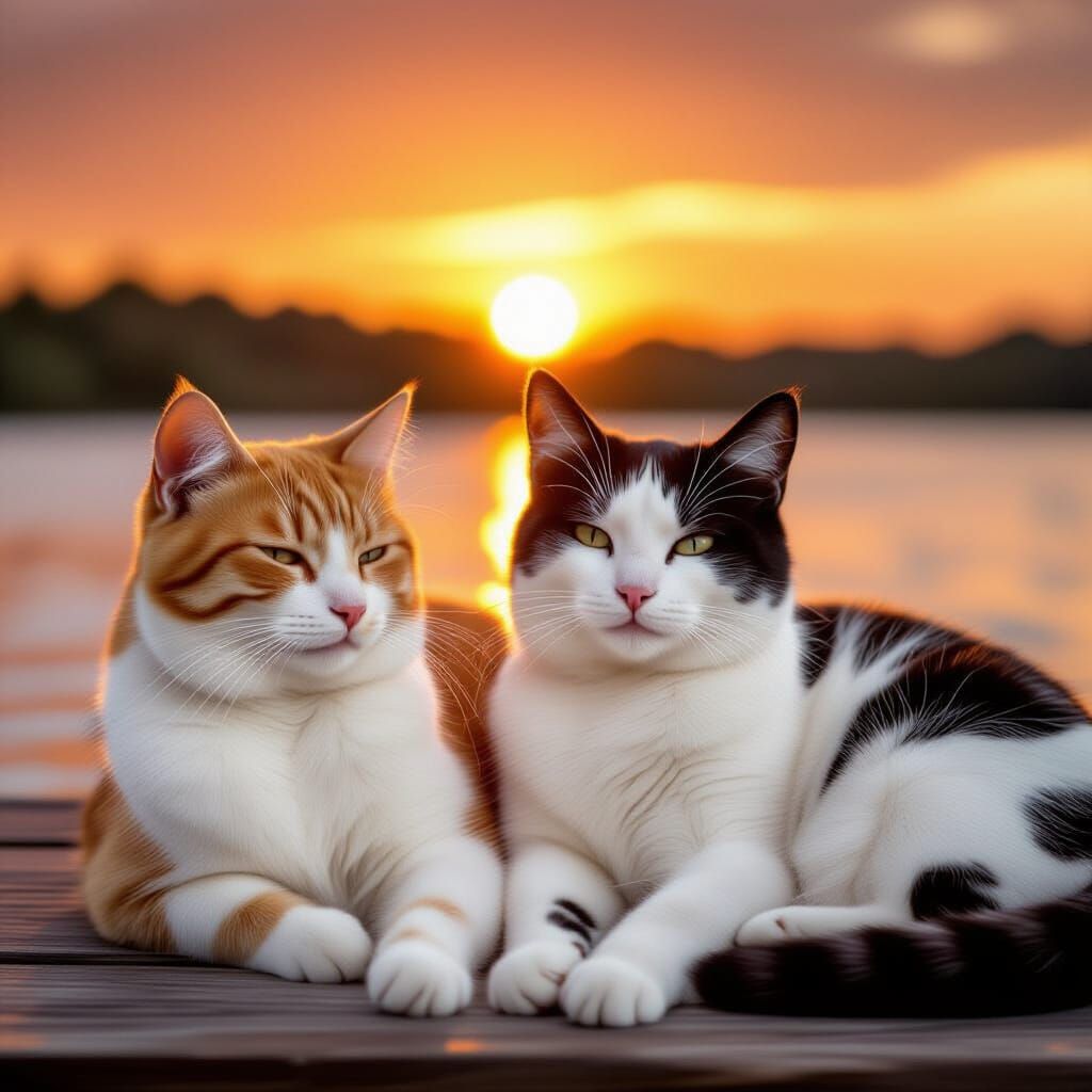 Cats Resting by Sunset
