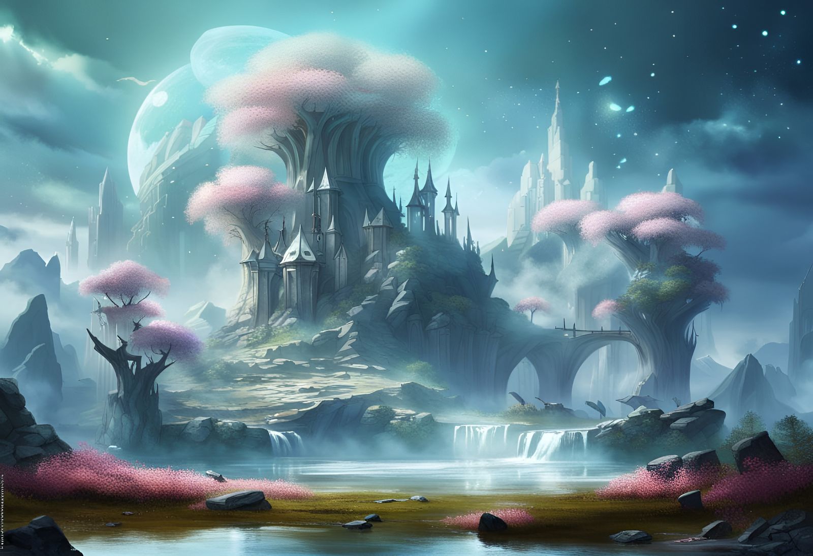 Fantasy fairy landscape and castle.