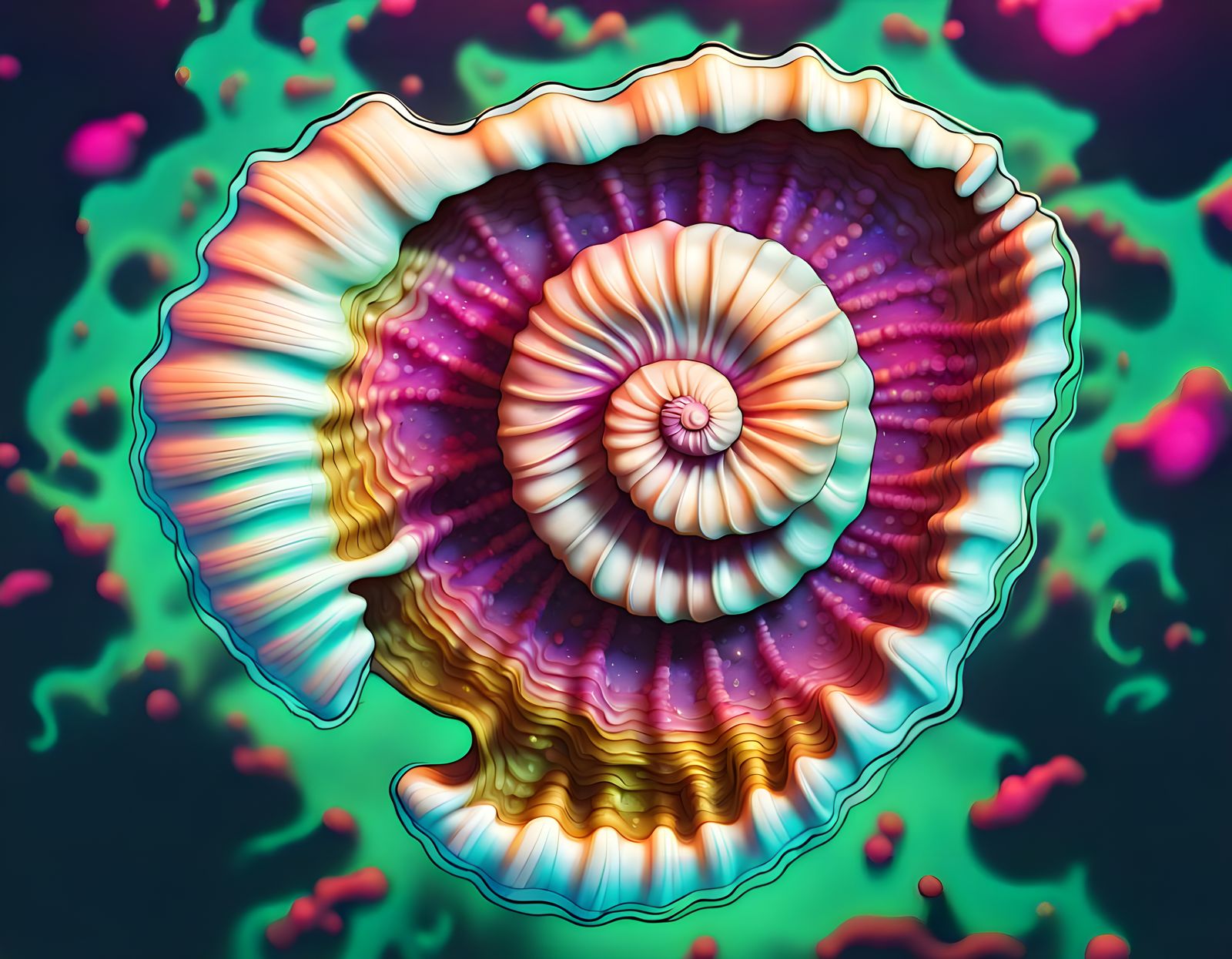 Glowing, Disk-Shaped Seashell in Neon-Lit, Retro-Futuristic ...