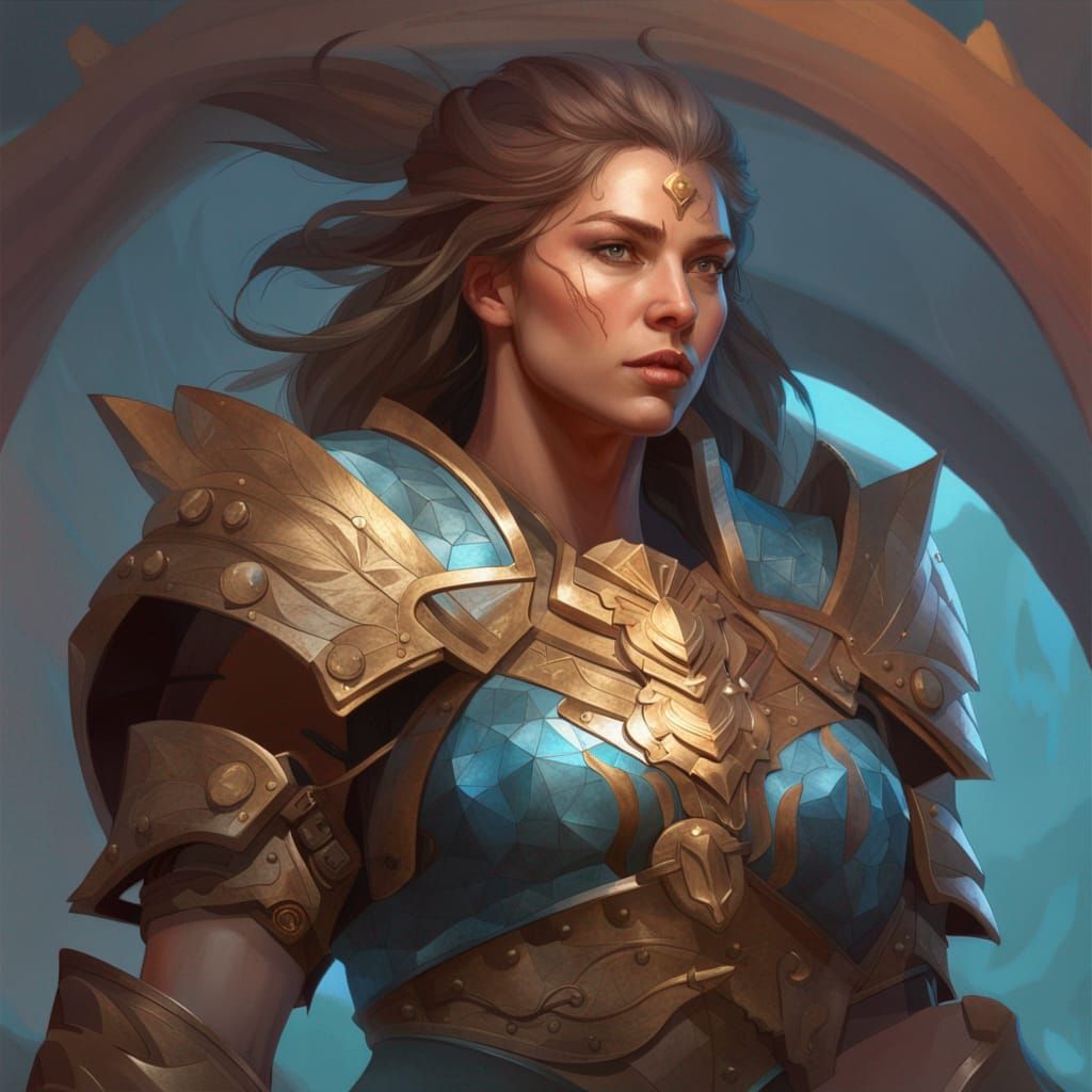 Female Warrior Portrait in Art Nouveau Style