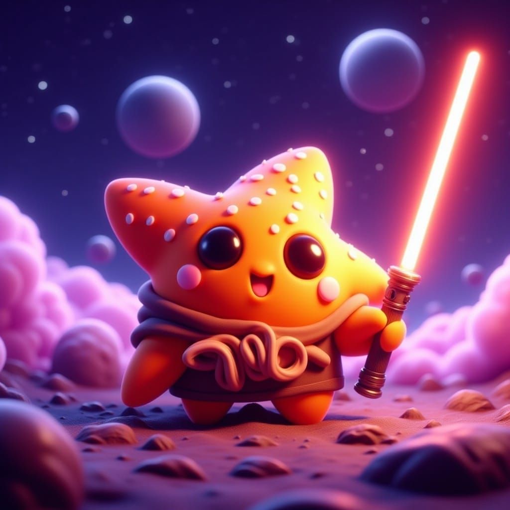 Adorable CGI Starfish Jedi in Outer Space