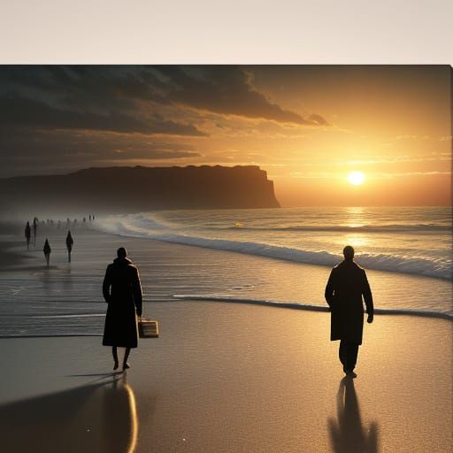 Cinematic Beach Sunset Oil Painting with Golden Light