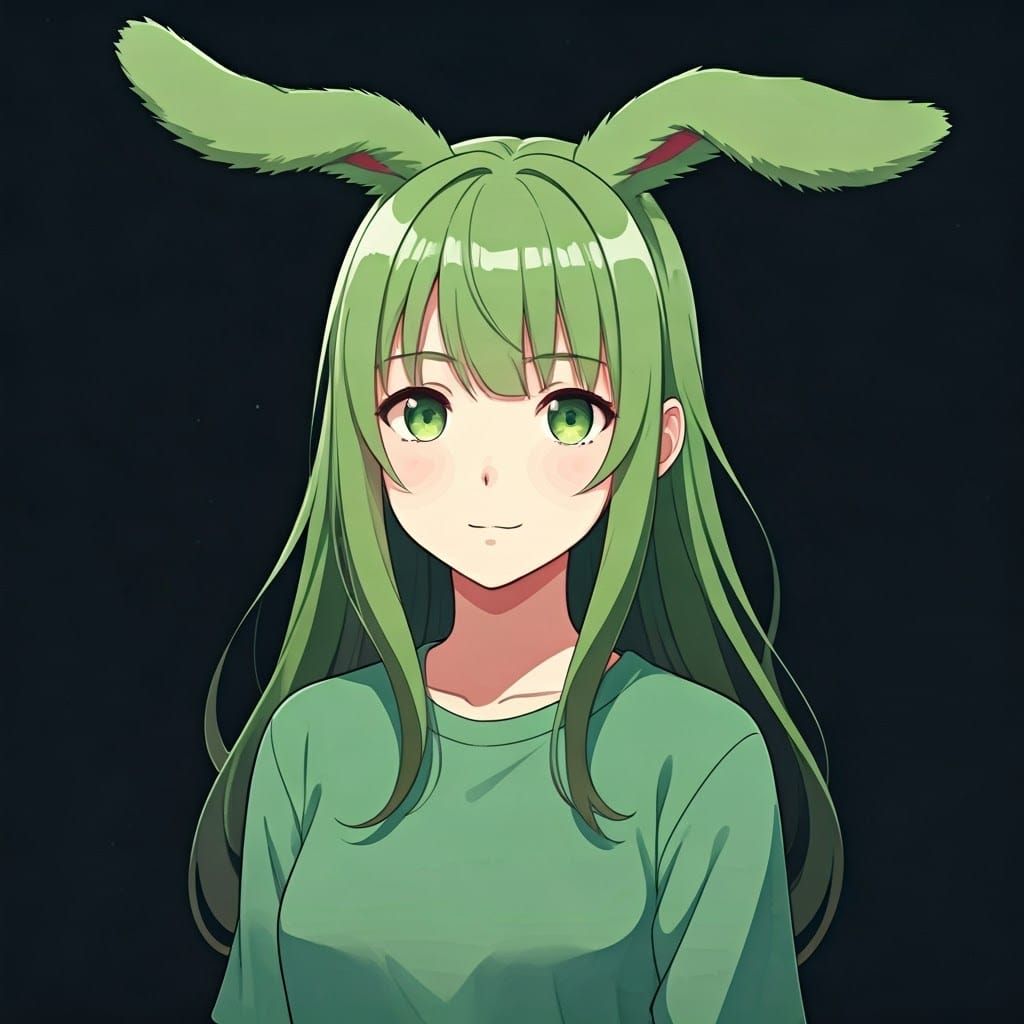 Cute Girl with Rabbit Ears in Anime Style