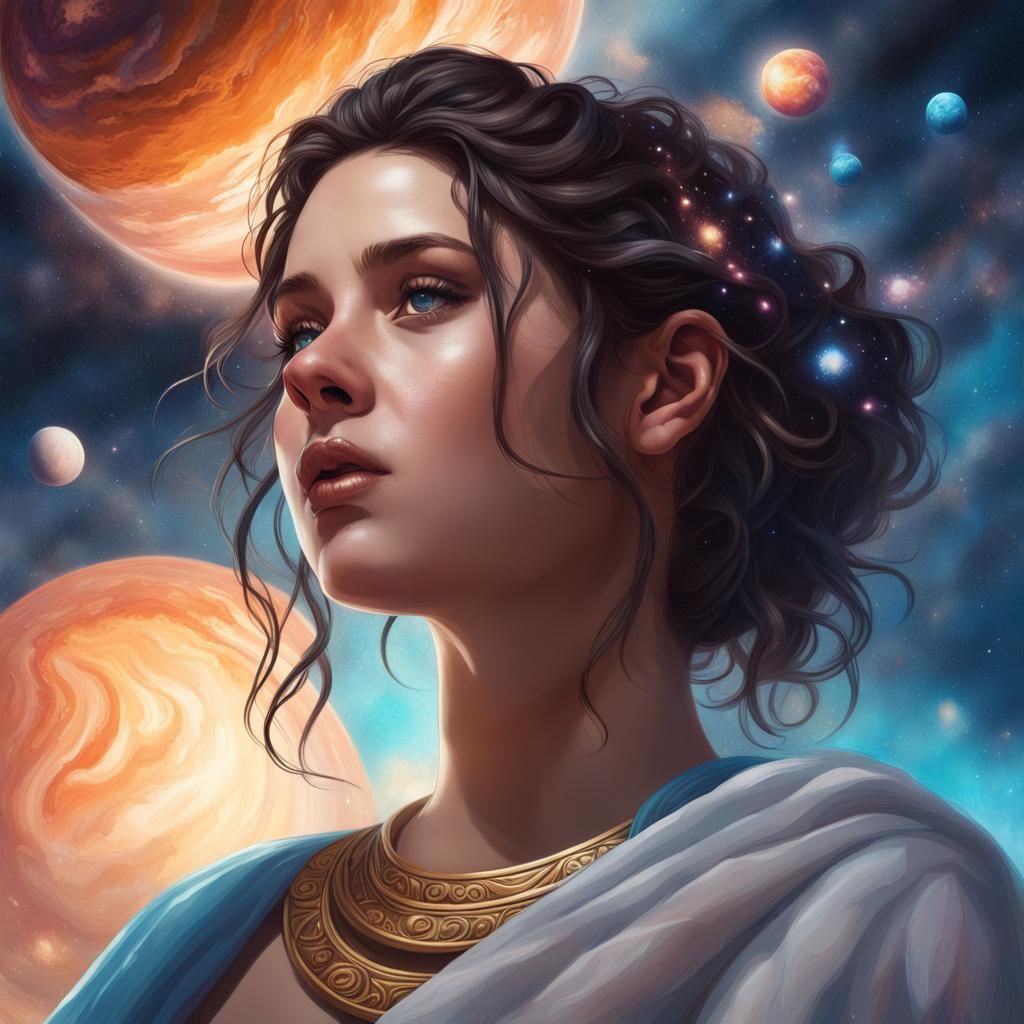 Brunette Astral Being in a Starry Dreamscape