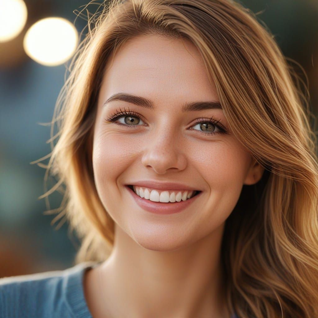 Warm Portrait of Smiling Woman with Bokeh