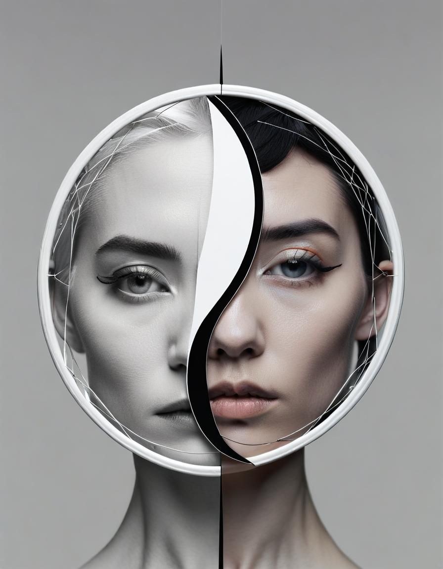 Yin-Yang Androgynous Figure in Wireframe Symmetry