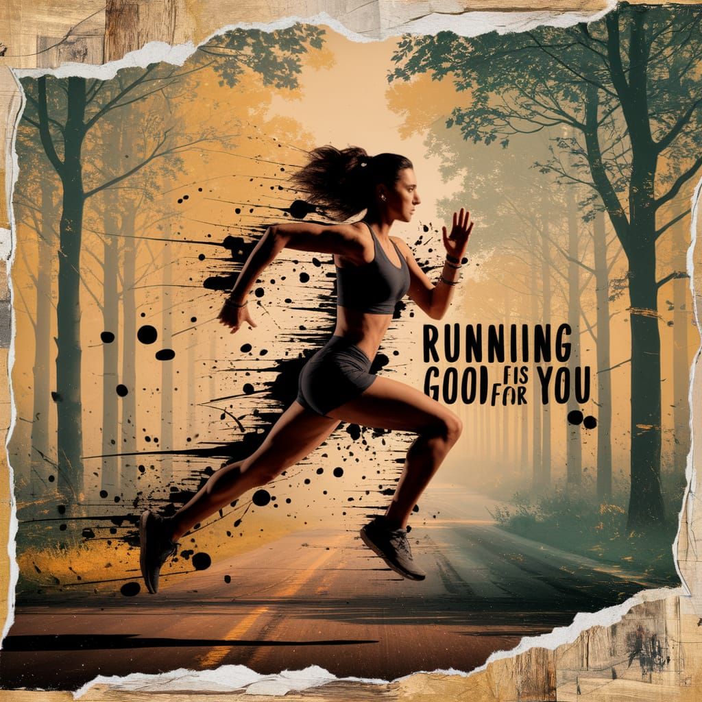 Mixed Media Artwork: Woman Running in Vintage Forest