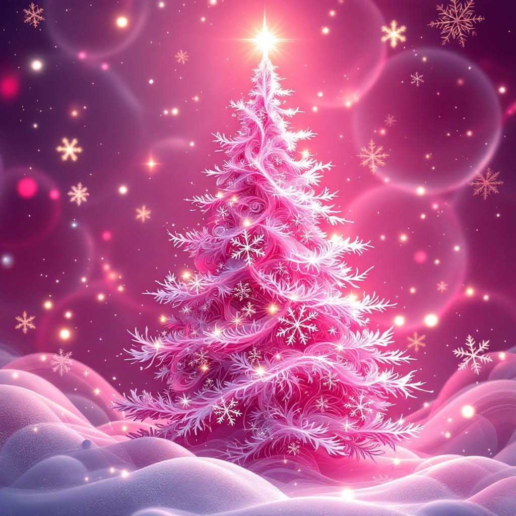 Pink Christmas Tree with Fractal Background