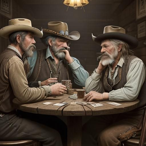 Prospectors Playing Cards in Old West Saloon