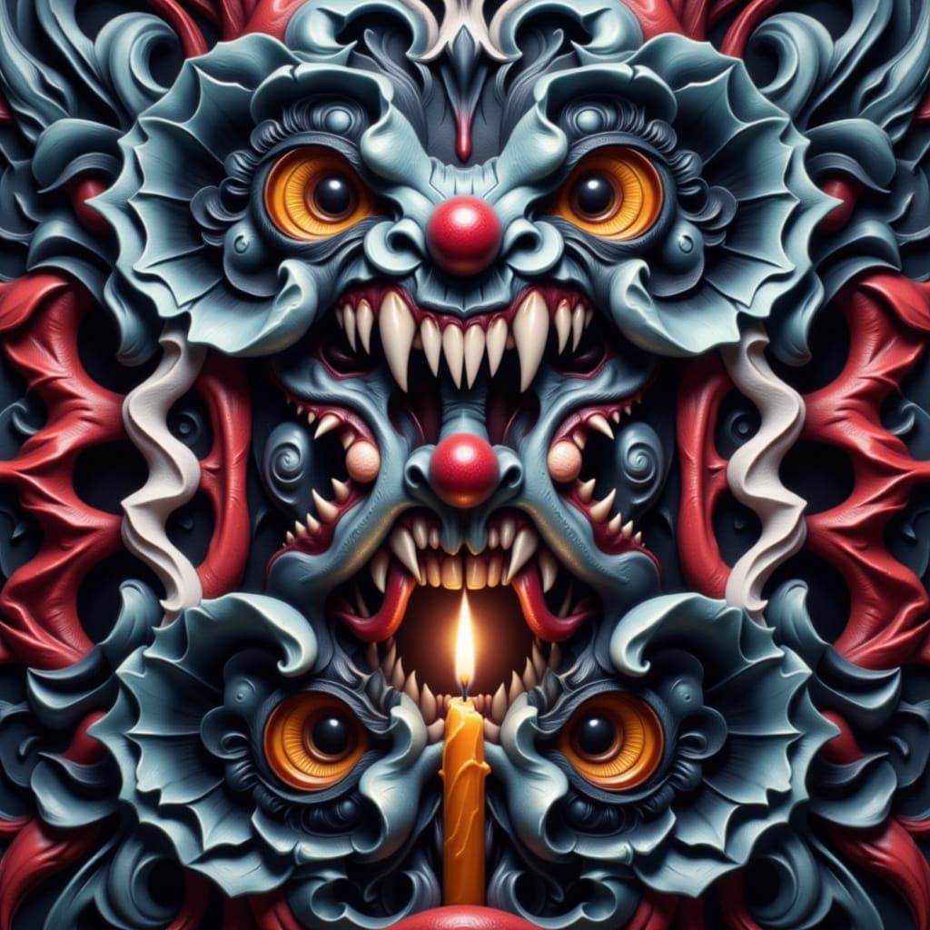 Pop Art Clown Witch Holding Glowing Candle