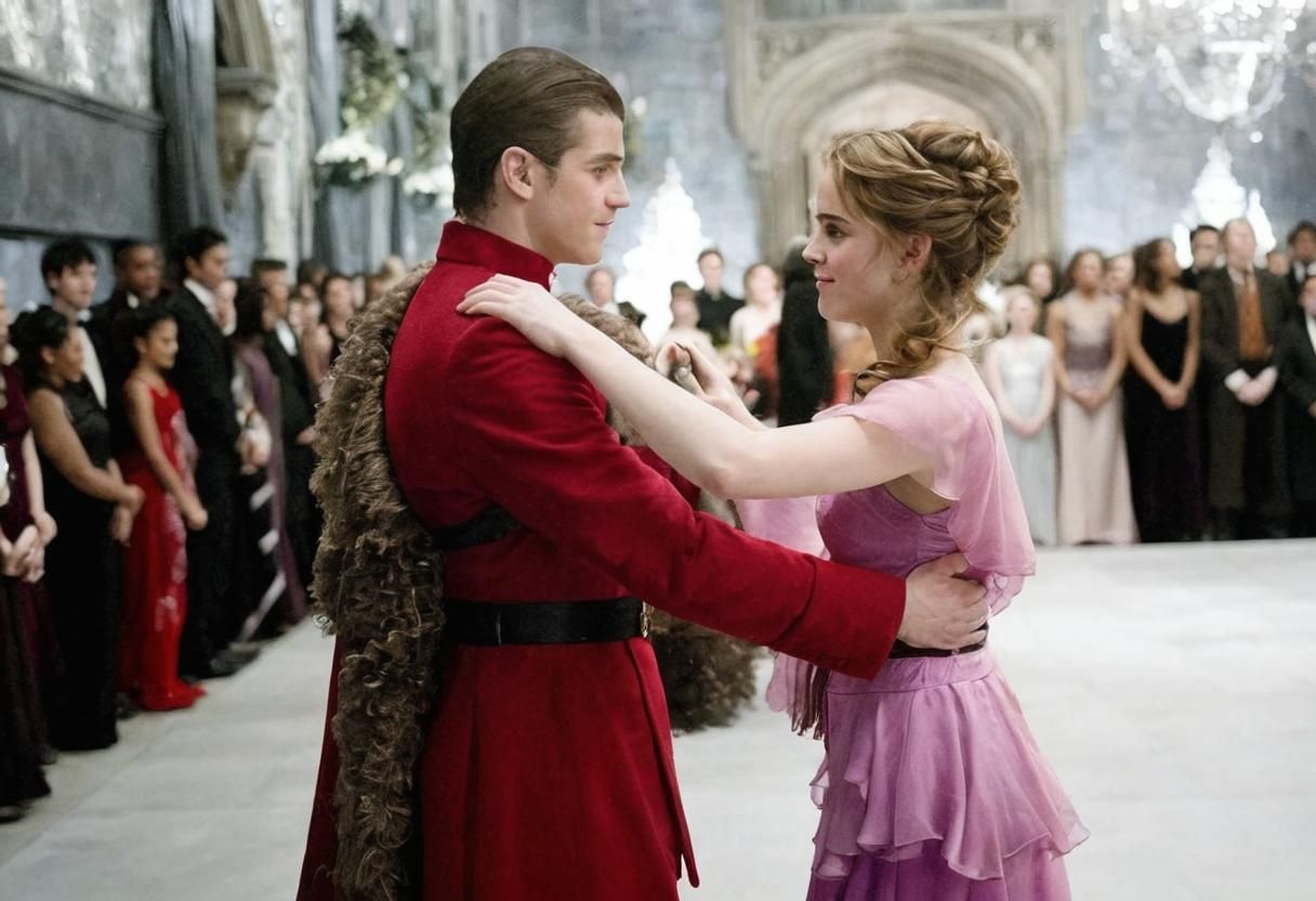 Hermione and Viktor at the Yule Ball as Watercolor