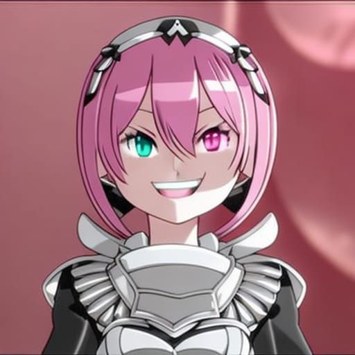 Anime Maid with Pink Hair and Wide Smile