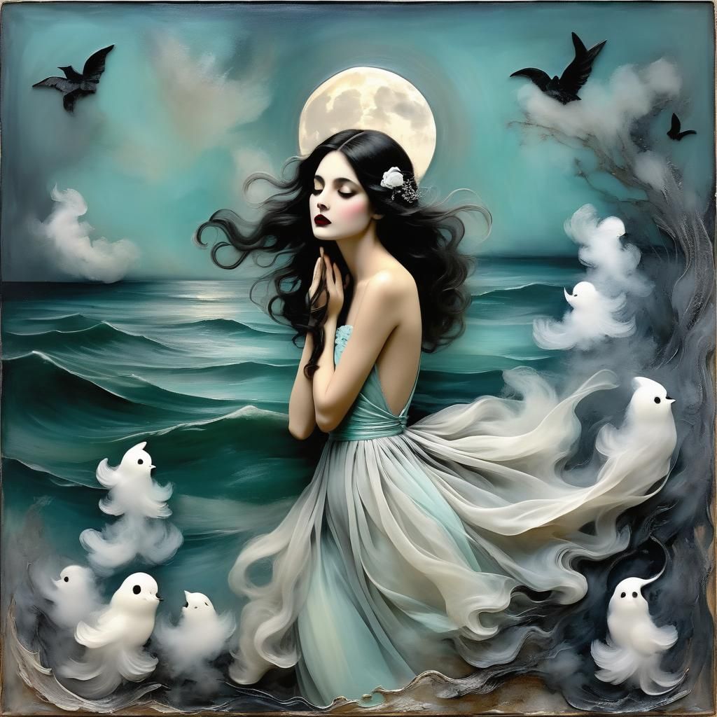 Encaustic Silhouettes in Seafoam Palette