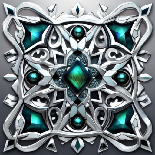 Snowflake Fractals in Abstract Silver and Turquoise