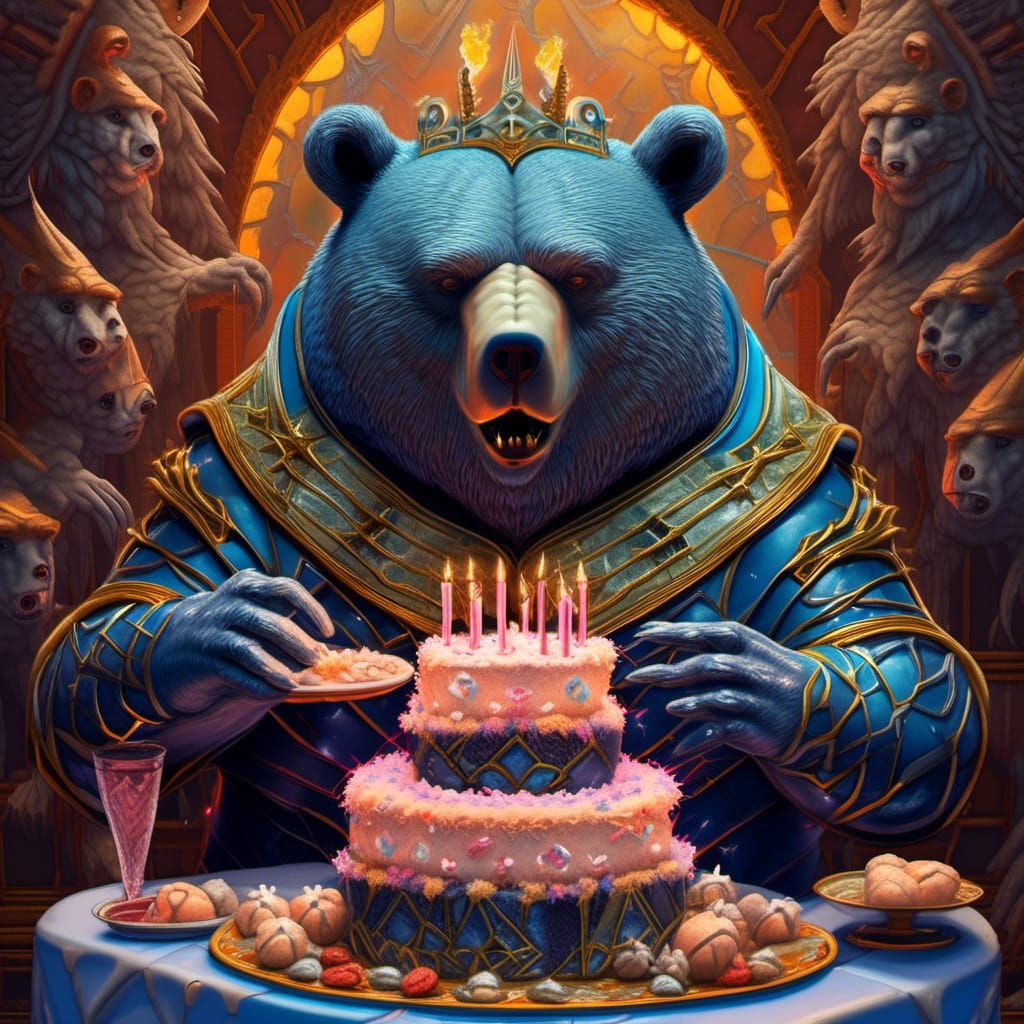 Bear Keeper of Dragons in Cosmic Illustration