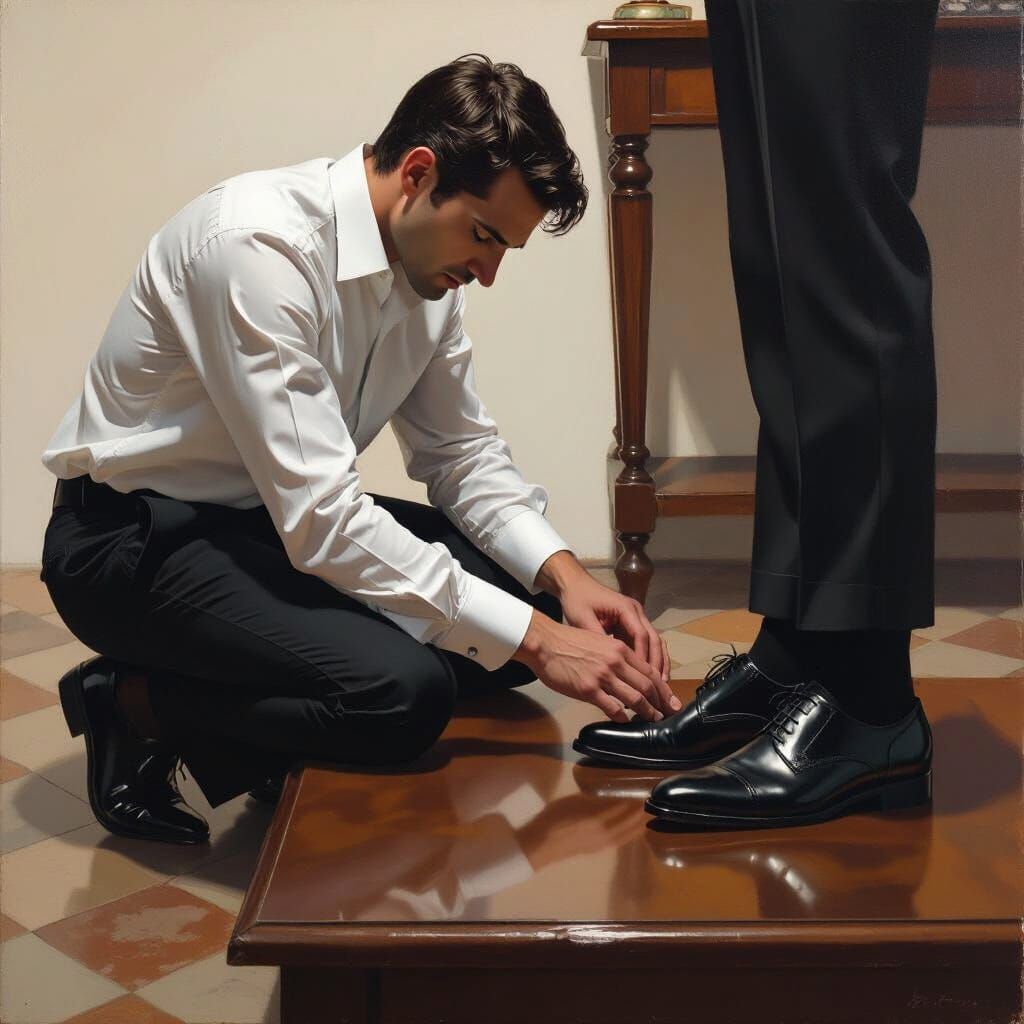 Man Worshipping Feet in Sensual Life Drawing Style