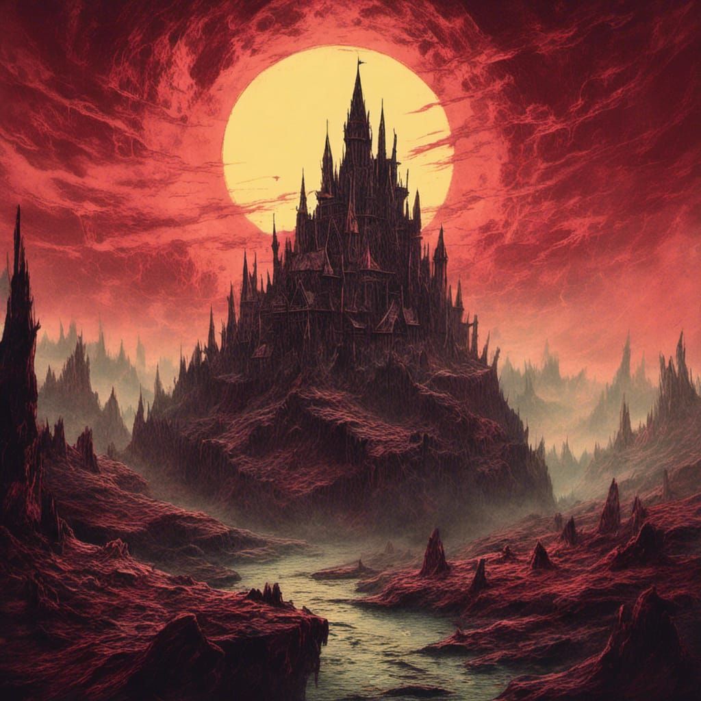Dark Fantasy Castle on a Hill Illustration