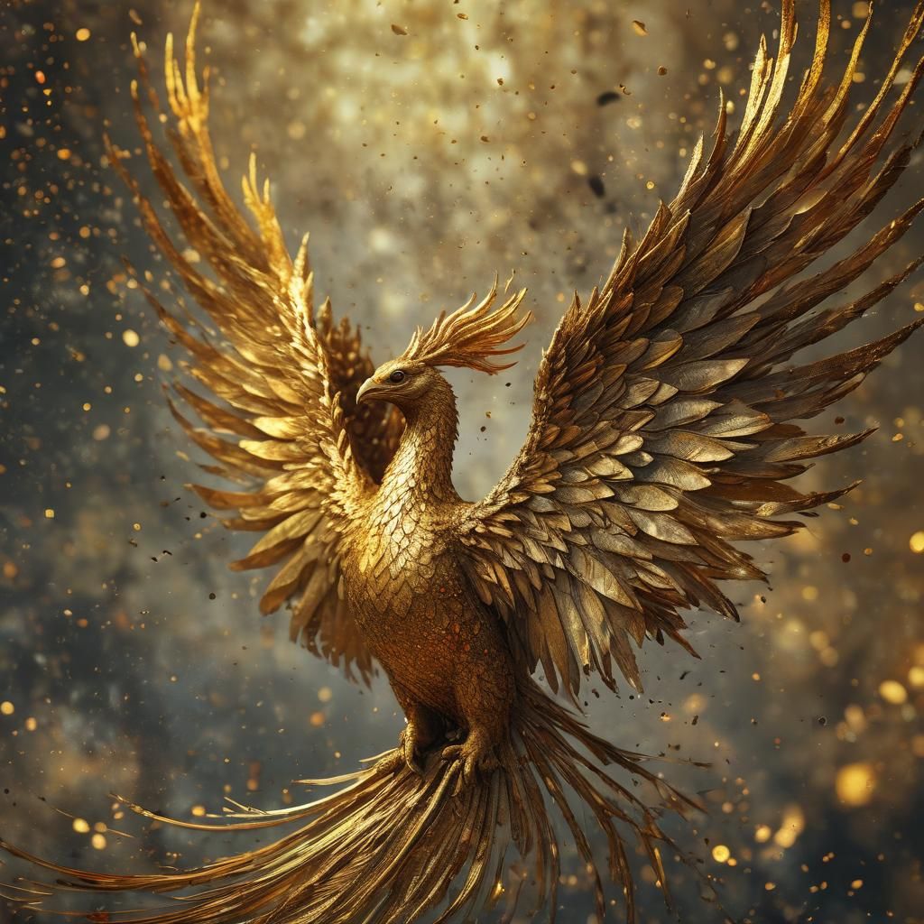 Golden Phoenix Rising: A Pointillism Masterpiece