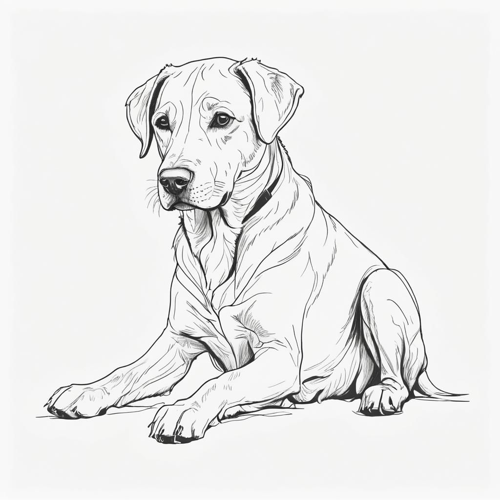 Simple Continuous Line Drawing of a Dog in Biro