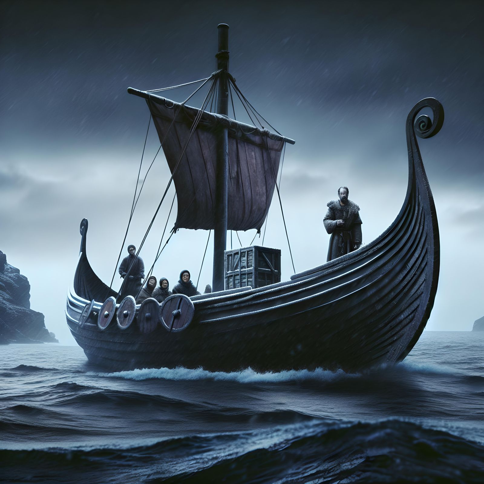 Viking Ship at Night in High-Resolution Bokeh