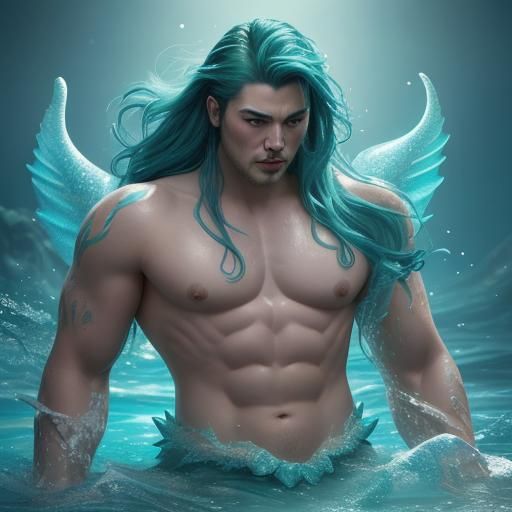 Merman king shirtless close up view