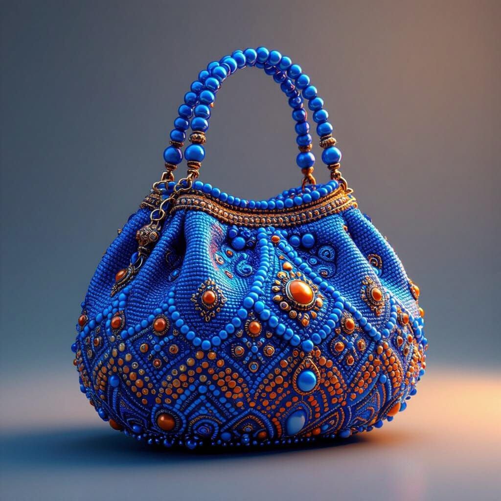 Blue Beaded Bag: Hyperrealistic Fantasy Concept Art