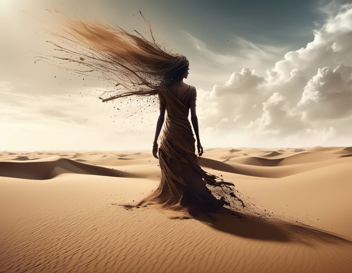 Woman Emerges from Desert Sand: Digital Matte Painting