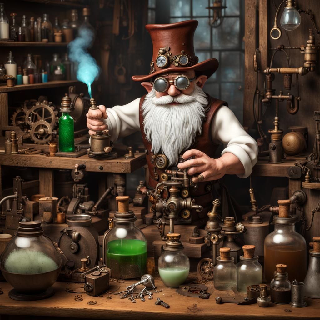 Steampunk Gnome Alchemist at Workbench
