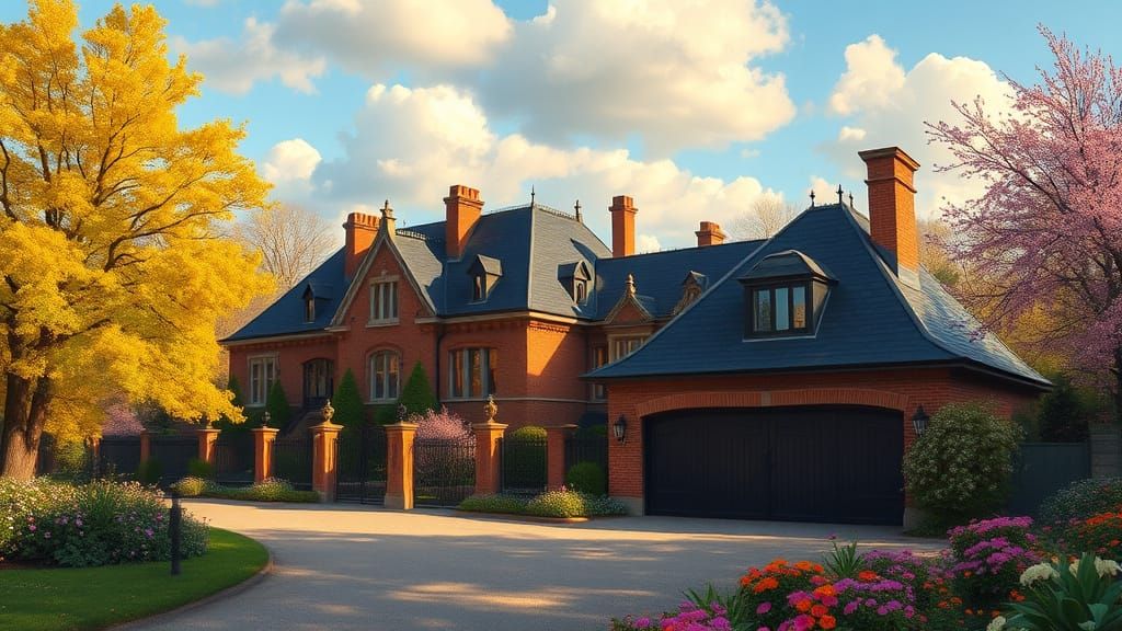 Golden Afternoon Chateau in Spring Bloom