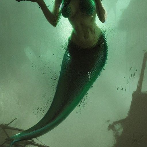 Sinister Green Mermaid Portrait in Fantasy Art Style
