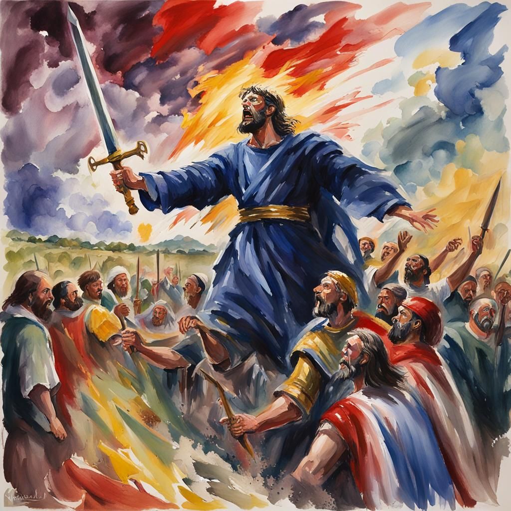 Epic Sword of Revelation in Gouache Style