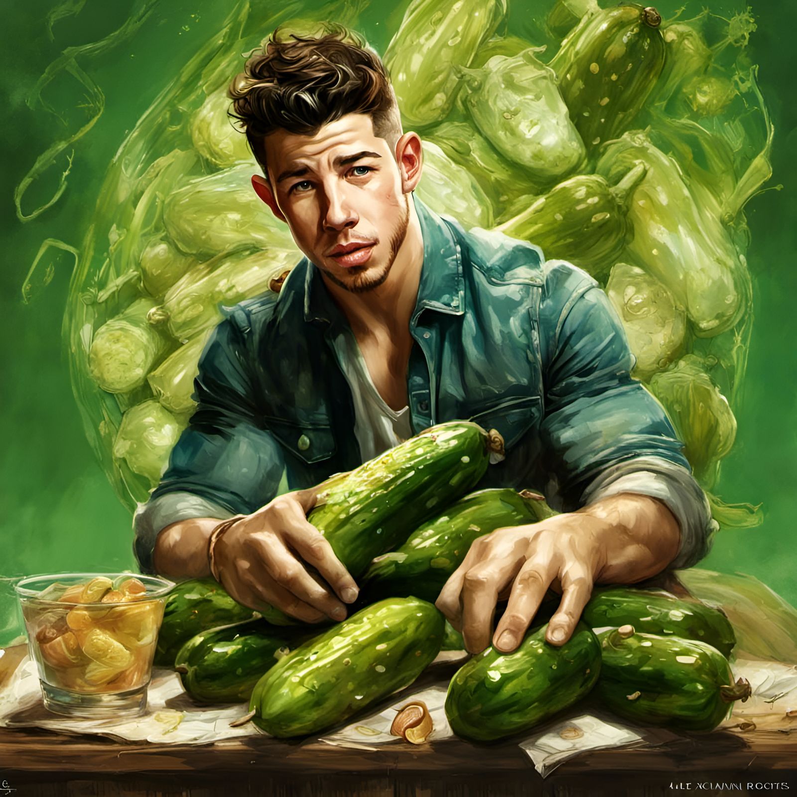 Nick Jonas as Pickle Portrait, Digital Illustration